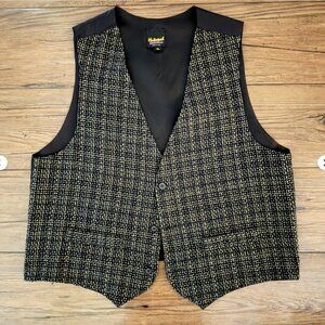 Hutspah Tweed Vest Black Gold Button Front USA XL
